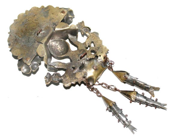 Antique Peruvian Tupu  Peacock Bird w/ Glass  Sto… - image 8