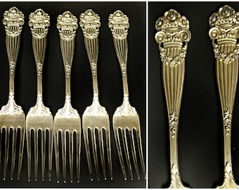 5 Towle Georgian Sterling Silver Forks 1898 7 1/2 in