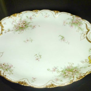 Antique Theodore Haviland France Oval Serving Platter Old Apple Blossom Pattern Schleiger 146 18&#39;&#39; UNUSED