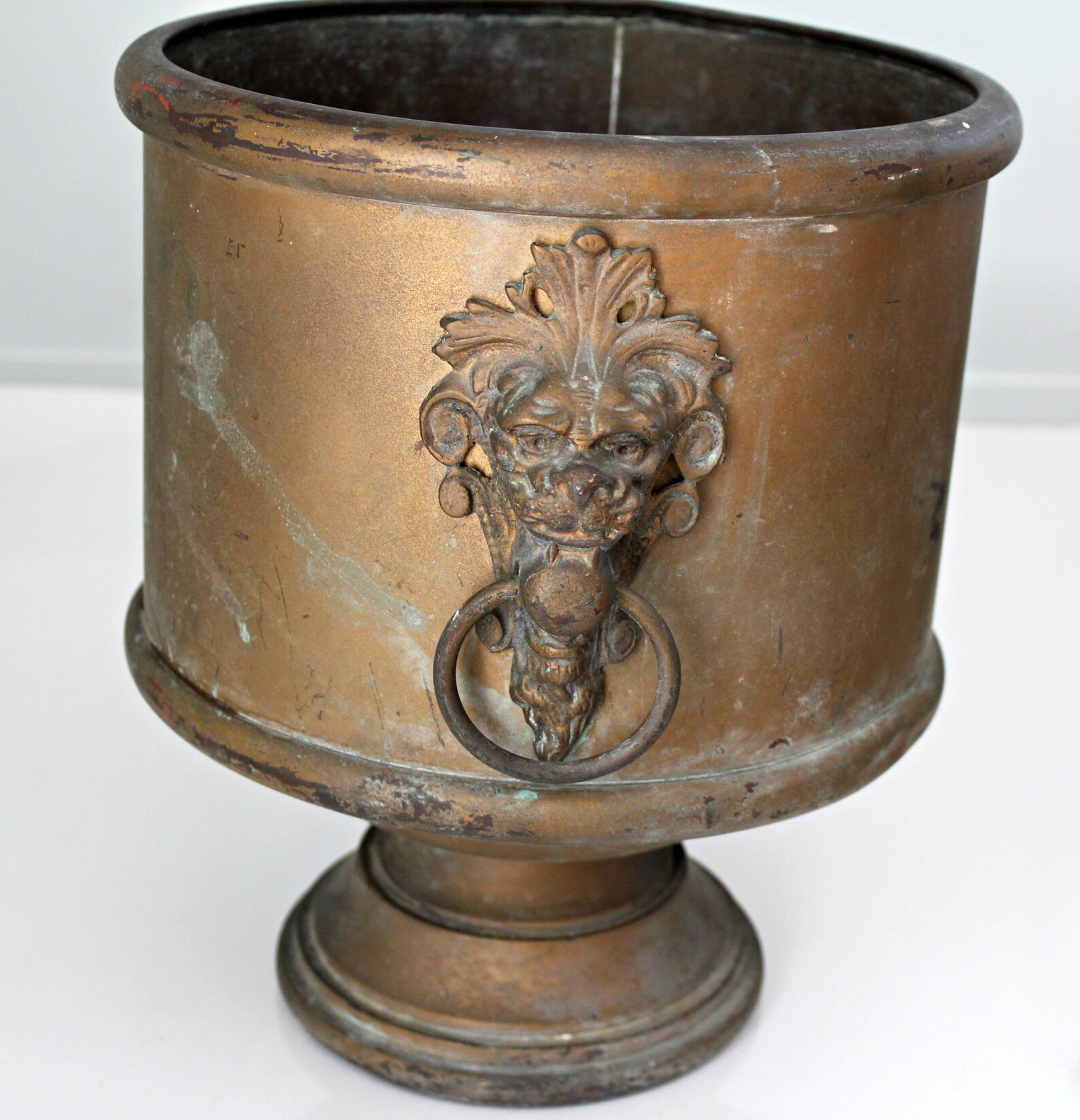 Antique Brass Lion Head Urn Planter Etsy