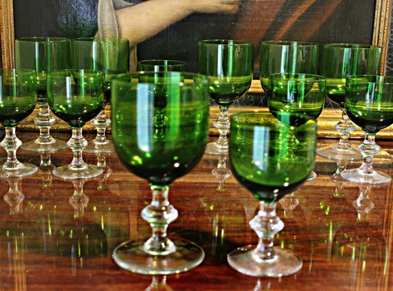 12 Vintage Grüne Weingläser Wassergläser