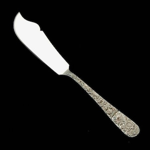 Vintage Solid Sterling Silver Master Butter Knife Repousse by S. Kirk & Son  Sterling Silver Solid Handle Master Butter Knife 7.5&#39;&#39;