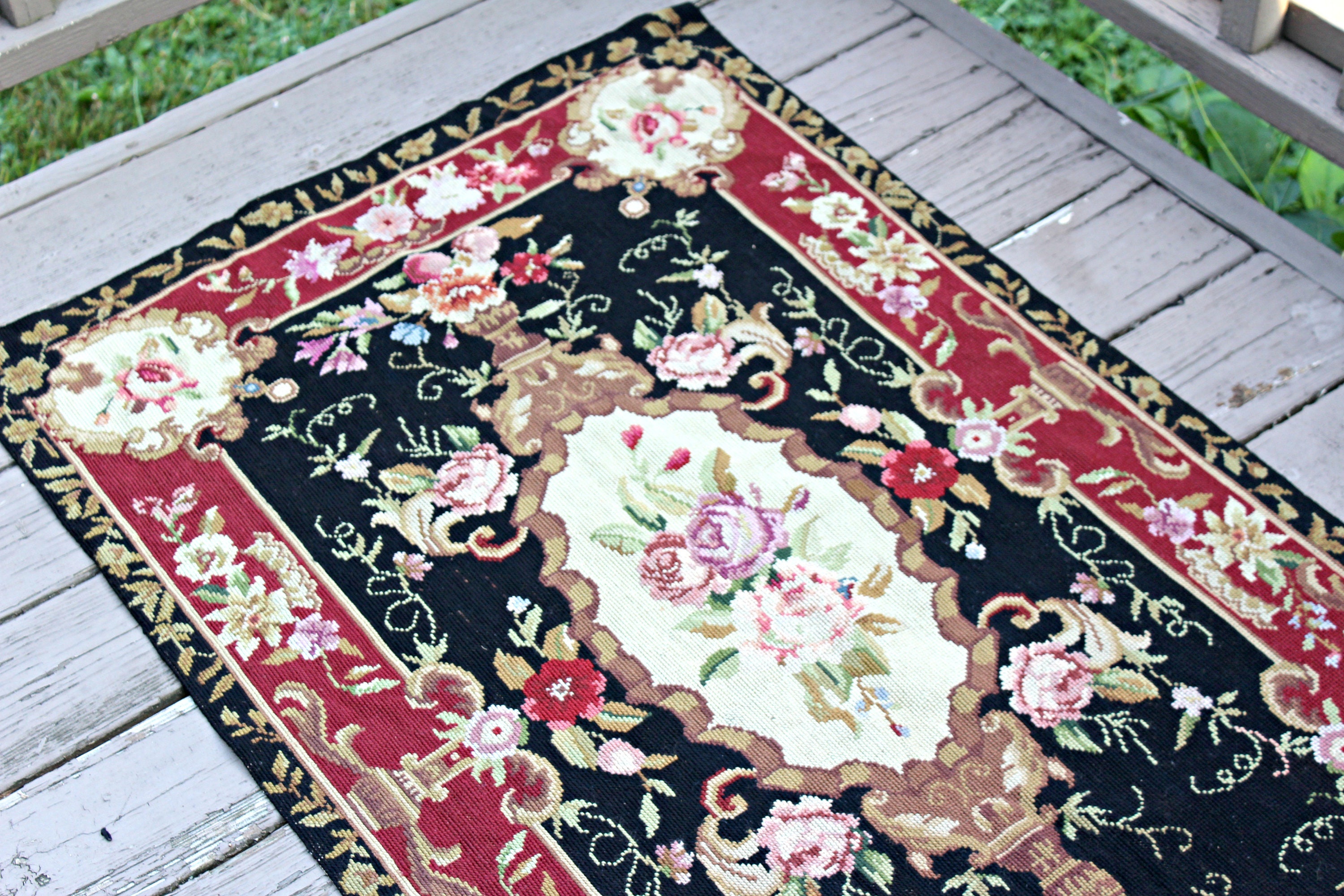 Hand Knotted French Aubusson Needlepoint Tapestry Rug Runner Etsy
