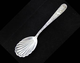 Vintage Sterling Silver  Sugar Spoon S Kirk & Son Repousse Sterling Silver Sugar Shell Spoon 6.1''