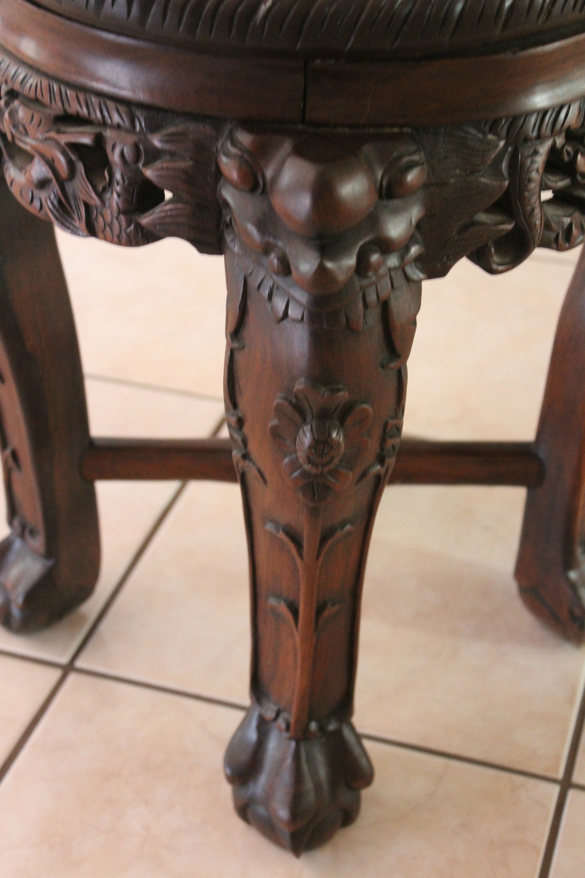 Antique Chinese Carved Wood Side Table Plant Stand Dragons Etsy