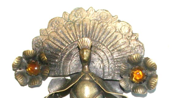 Antique Peruvian Tupu  Peacock Bird w/ Glass  Sto… - image 5