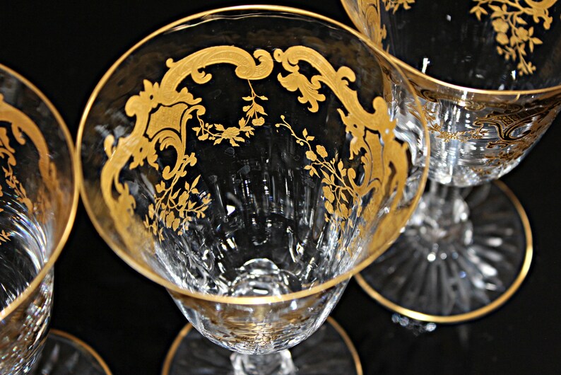 Antique St Louis Crystal Stemware Gold Encrusted Large Wine Etsy