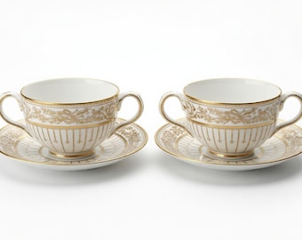 Antique English Bullion Bowls Porcelain Cauldon England Set of 2 UNUSED Near Min