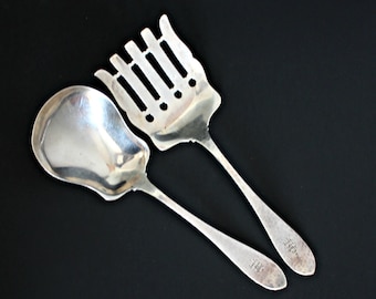 Tenedor para espárragos y cuchara para servir verduras/patatas de plata esterlina, grande, forjado a mano, personalizado