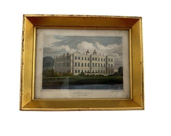 Antique hand-colored engraving of Longleat House, Wiltshire. Ca 1829