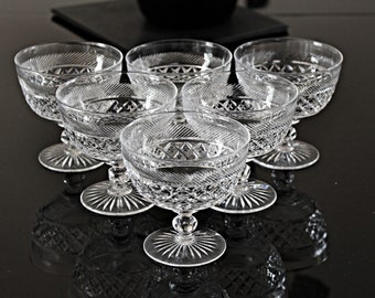 English Crystal Dessert Bowls Set of 7 and 4  Dessert Plates 6.5'' Tudor England Near Mint Ring as a Bell