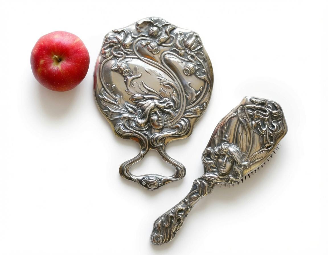 Antique Sterling Art Nouveau Mirror and Brush Kerr's American Beauty series