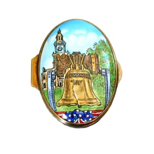 Vintage Staffordshire Trinket Box Liberty Bell Philadelphia Patriotic  Hand Painted