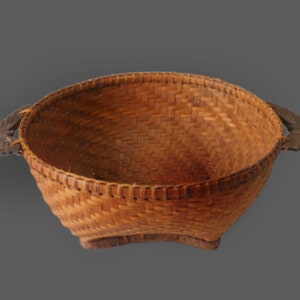 Splint Wood Hand Woven Large Basket with Carved Wood Eagle Handles