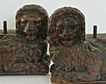Antique Lion Carved Wood Brackets Corbels Hand Carved