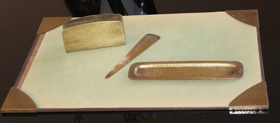 Antique Roycroft Hammered Copper Desk Set Blotter Corners Etsy