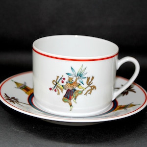 Royal Limoges Flat Cup and Saucer Chinoiserie Hand Painted Decor Mecong Near Mint