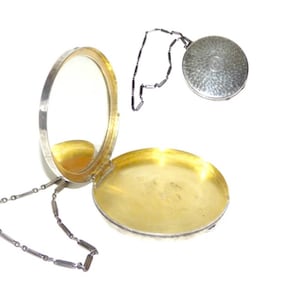 Sterling Silber Handgelenk Kompaktspiegel Handgehämmert Art Deco Antique International Silver Company Monogrammed Gild Innentaschenspiegel