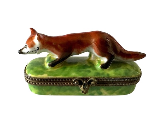 Red Fox Limoges Trinket Box Peint Main Hand-Painted