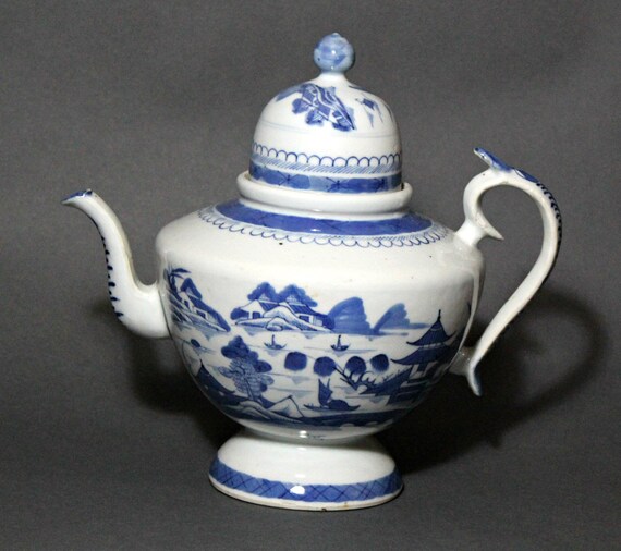 Blue and White Asian Canton Collection Teapot Oriental Teapot Teapots