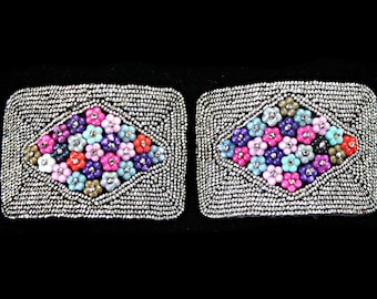 Fivelas de sapato marcasita vitoriana com centro floral de celulóide Forget Me Not