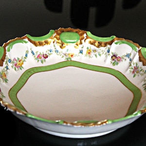 Antike Limoges Tressemann & Vogt Geriffelte Flache Schale Handgemalte Blumen 10 &#39;&#39; D Flora
