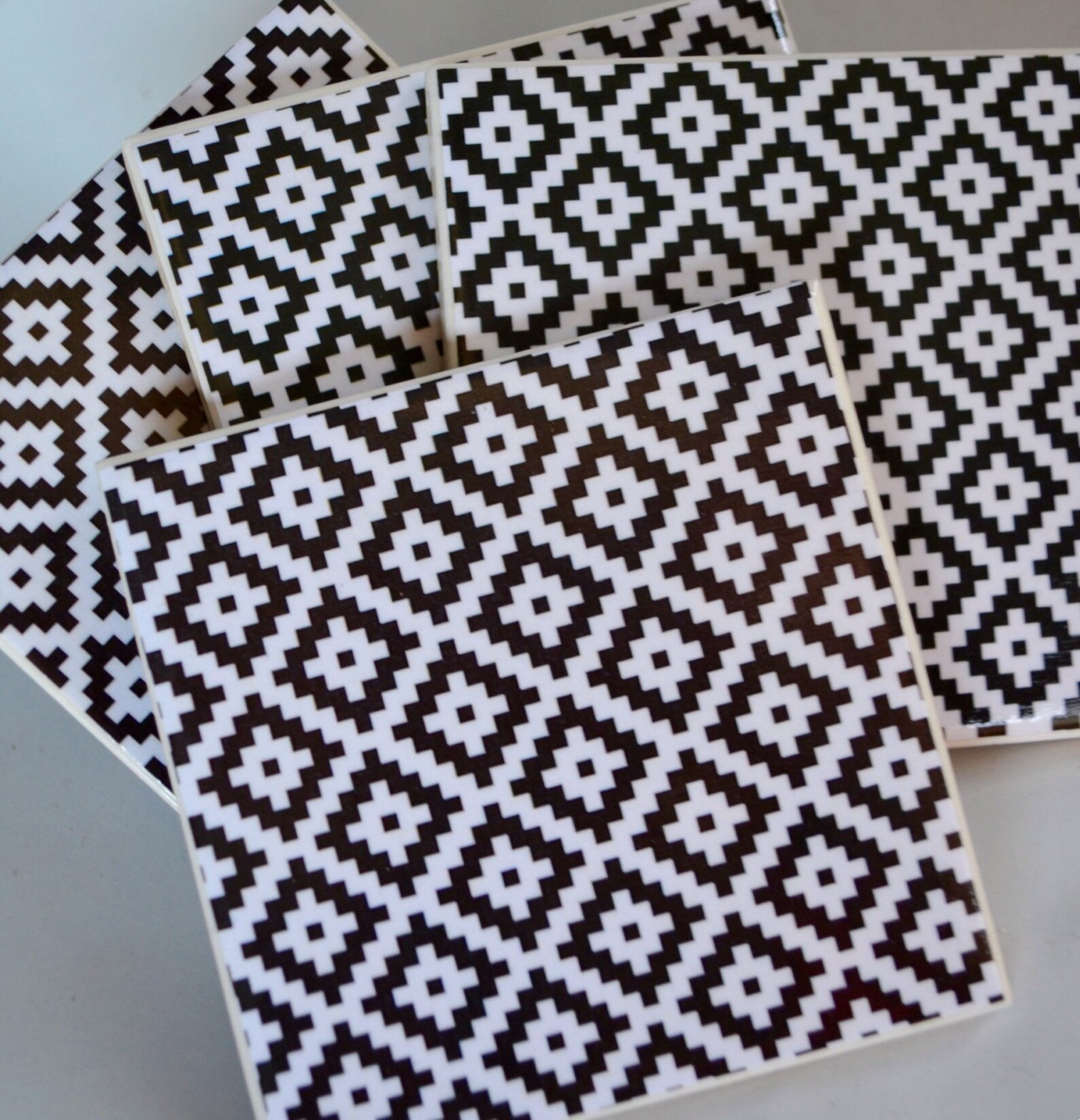 Ceramic Tile Coasters Black & White Aztec 048 Etsy