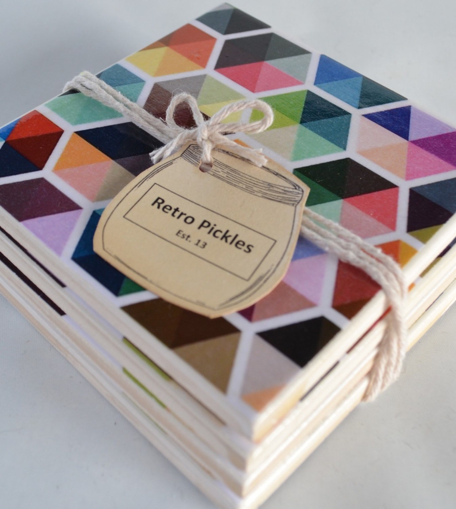 Ceramic Tile Coasters Vintage Geometric Set of 8 Etsy