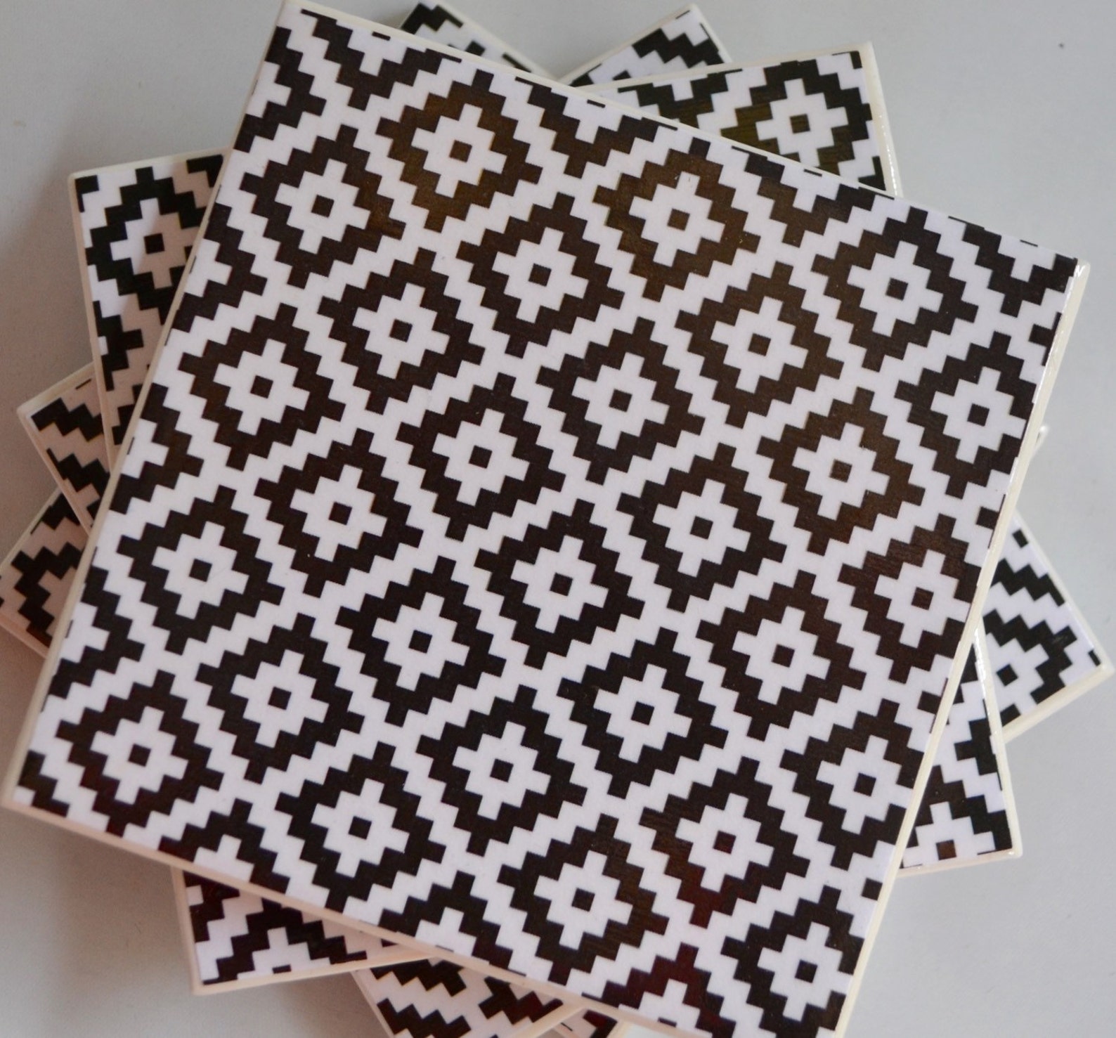 Ceramic Tile Coasters Black & White Aztec 048 Etsy