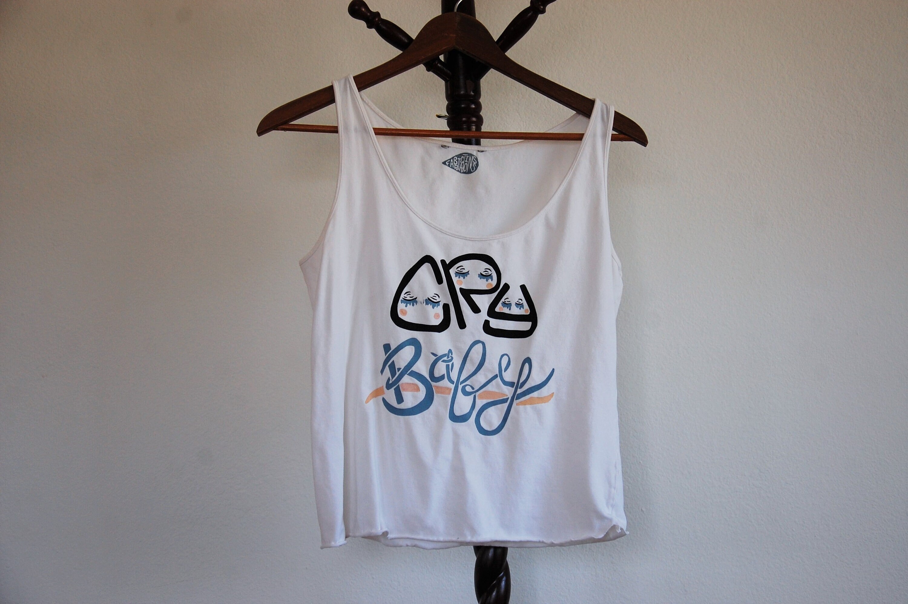 Original Cry Baby Screen Print Design // Thrifted Cropped Tank // Black