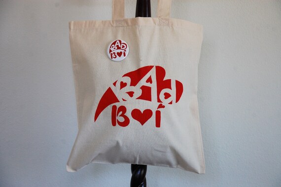 Canvas Tote Bag With Original "Bad Boi" Screen Print Design in Black or Red Ink on One Side // Reuseable Bag // Grocery Bag //