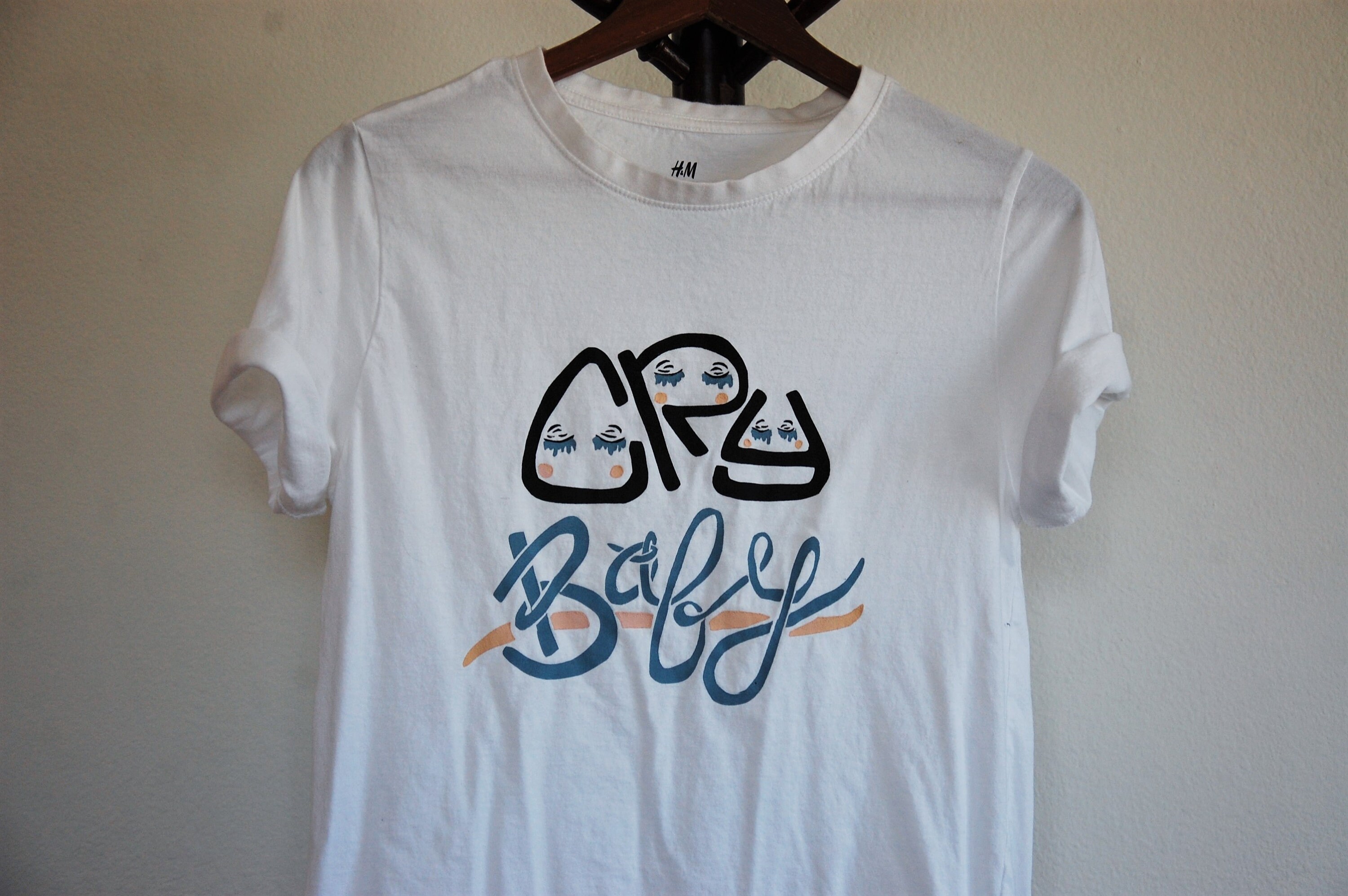 Original Cry Baby Screen Print Design // H&M Brand Crew Neck Tee