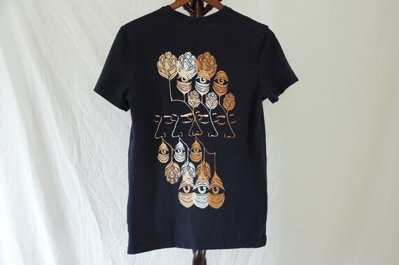 Thrifted Screen Print Tee // Size Small // Original "GrowthV.Progress" Design // Calvin Klein // White and Yellow Ink //  Navy Blue //