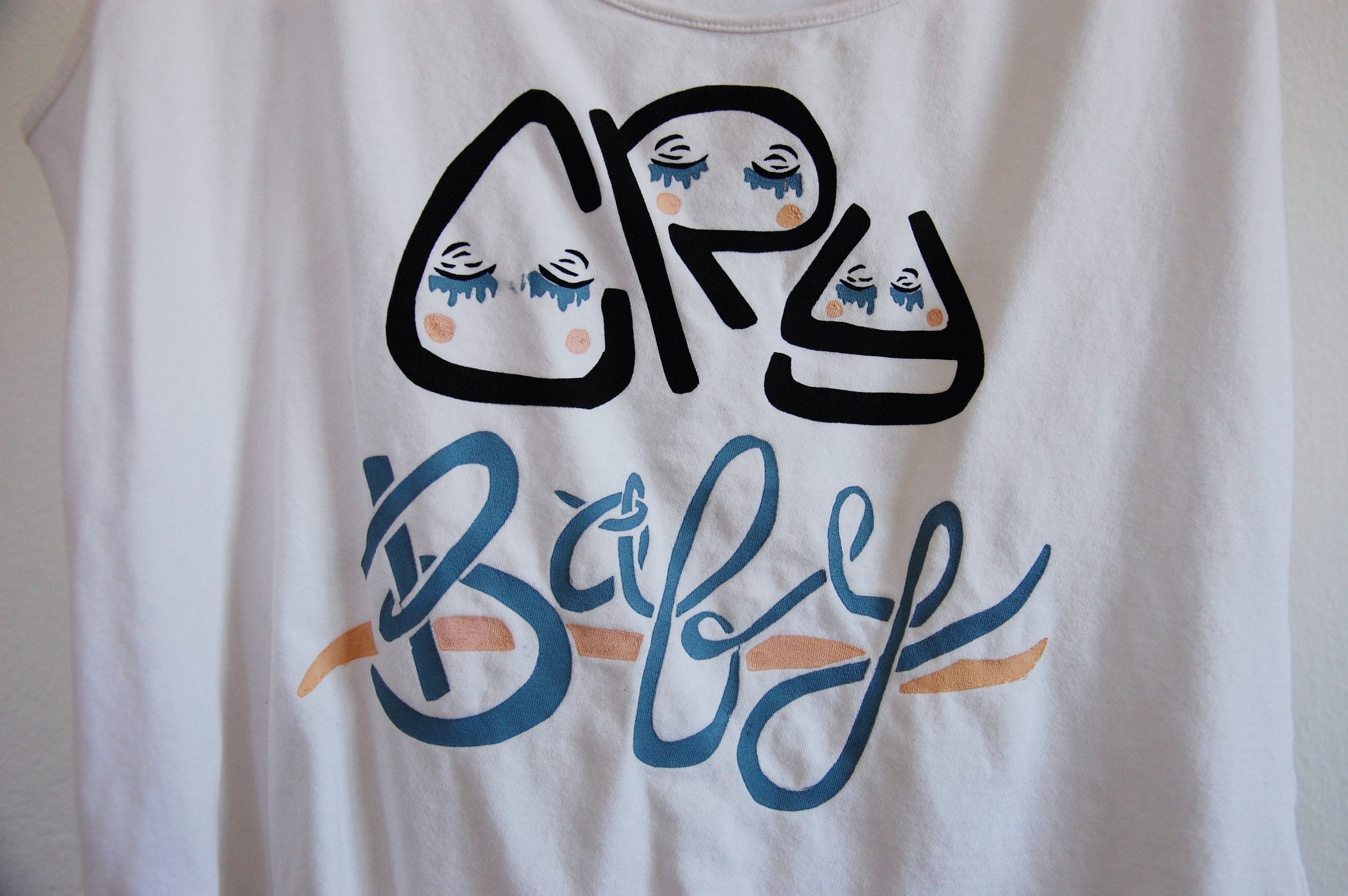 Original Cry Baby Screen Print Design // Thrifted Cropped Tank // Black