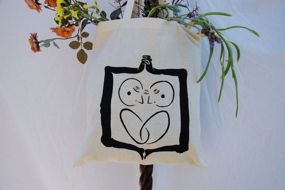 Canvas Tote Bag with Original "2in1" Screen Print Design Artwork in Black Ink on One Side