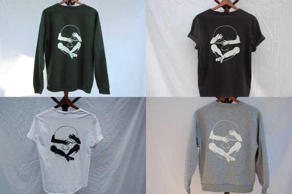 Custom Thrifted Screen Print T-Shirt, Sweatshirt, Tank // Original "Caring" Screen Print Design on Front or Back in Ink Color of Choice