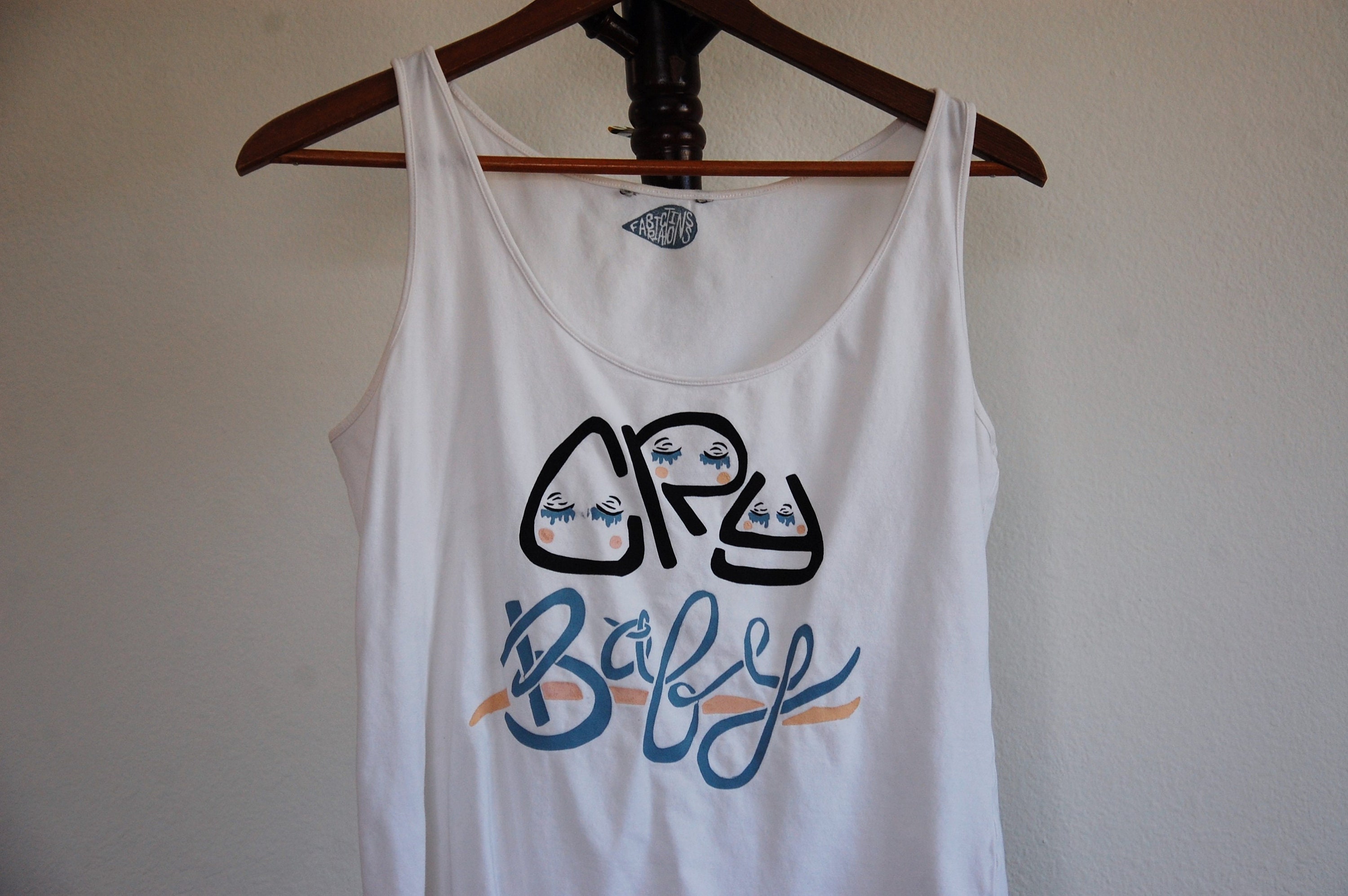 Original Cry Baby Screen Print Design // Thrifted Cropped Tank // Black