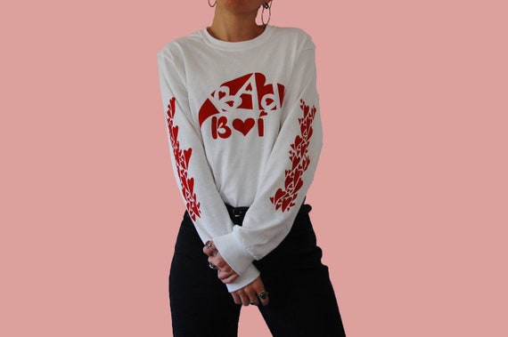 Original "Bad Boi","No Thanks" Screen Print Design // Red, Pink, Blue, Black, White Ink // Size Small-XL // Made-to-Order // Long Sleeve //