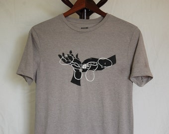 Thrifted Mossimo Brand Tee // Original "InDependence" Screen Print Design on Front in Black & White Ink // Size Small // Light Grey //