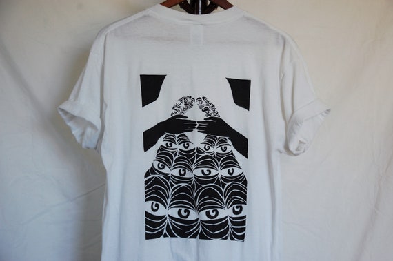 Thrifted Screen Print Tee // Size Large // Original "Entropy" Print Stencil Design on Back // Black Ink // White Crew Neck Tee // Basics //
