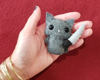 Cute Cat Plush with Knife - MADE TO ORDER - Personalize with your Pet - Killer Kitty Cat Kitten Key Chain - Perfect for Gifts or Laughs