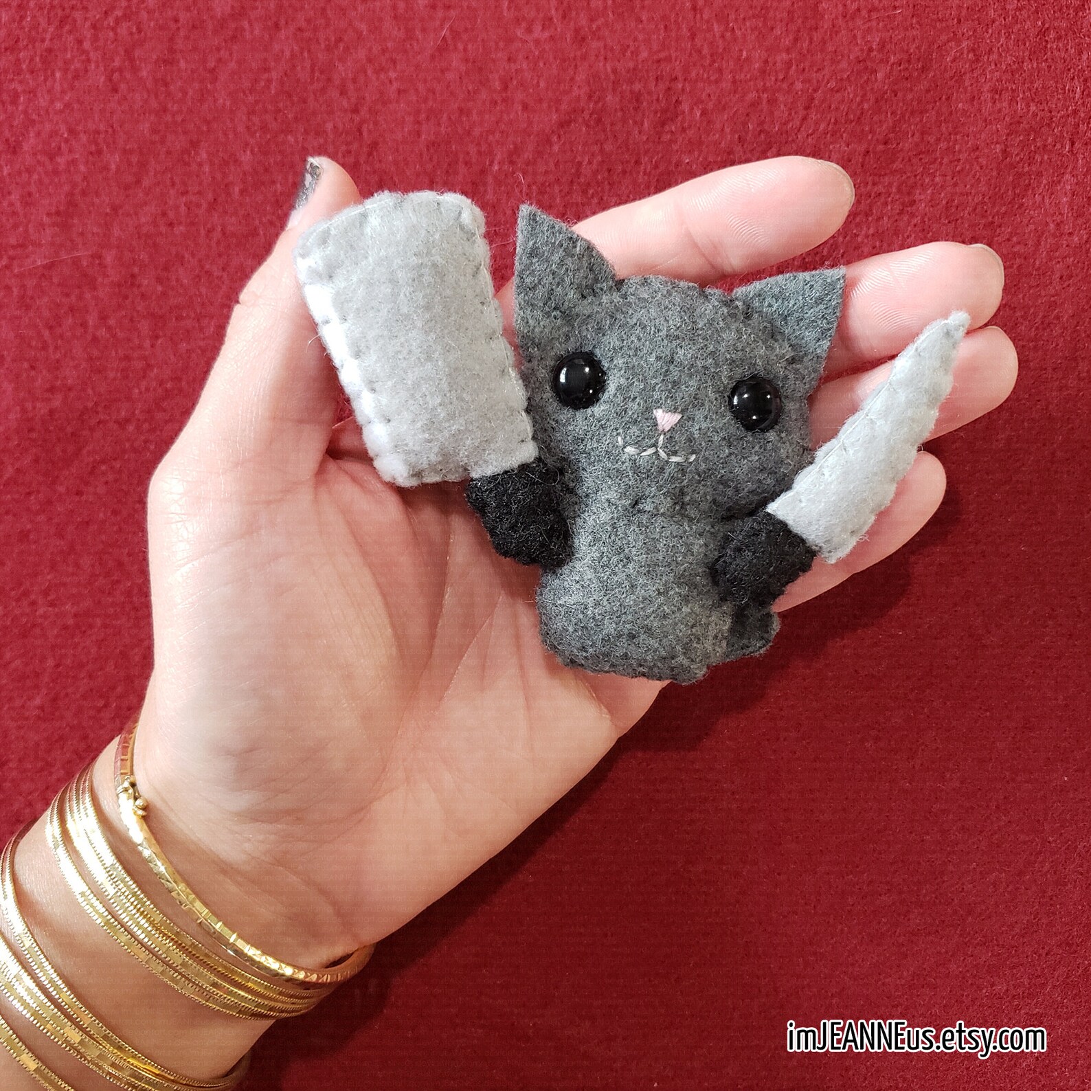 Cute Cat Plush With Knife MADE TO ORDER Personalize With Etsy