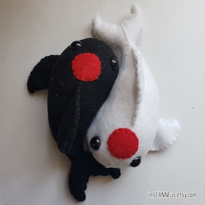 Koi Fish Plush - MADE TO ORDER - cute ying yang, black white carp fish, japanese koi, pretend play squeaky toy, gift for him or her