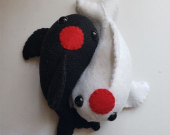 Koi Fish Plush - MADE TO ORDER - cute ying yang, black white carp fish, japanese koi, pretend play squeaky toy, gift for him or her