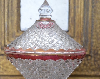 Westmoreland Diamond Point Ruby Flashed Lidded Candy Dish