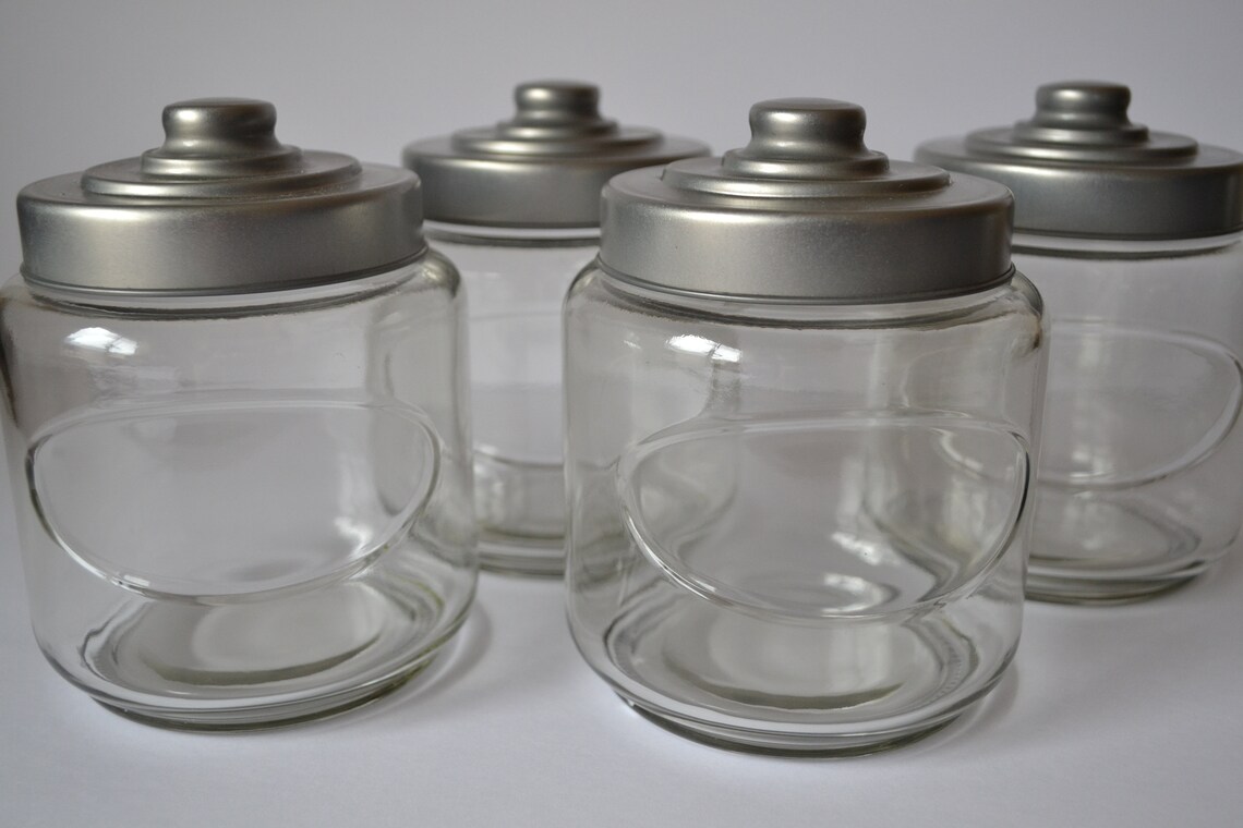 Glass Bathroom Storage Containers Jars With Metal Lid Etsy