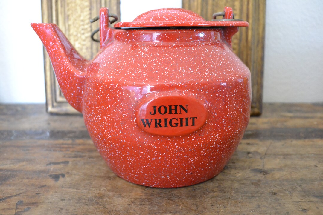John Wright Speckled Red Cast Iron Teapot Kettle - Etsy