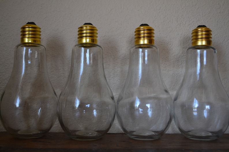 Extra Large Light Bulb Shaped Glass Bottle Brass Screw Cap Jar Etsy