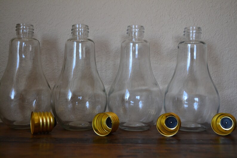 Extra Large Light Bulb Shaped Glass Bottle Brass Screw Cap Jar Etsy
