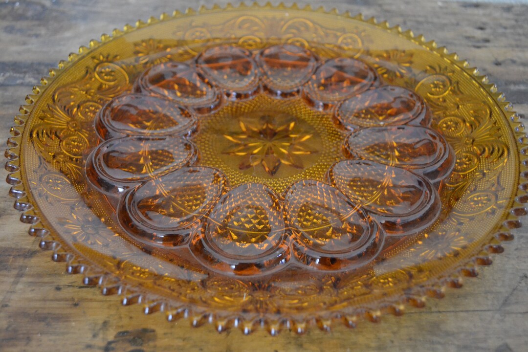 Indiana Glass Tiara Sandwich Amber Glass Egg Dish - Etsy